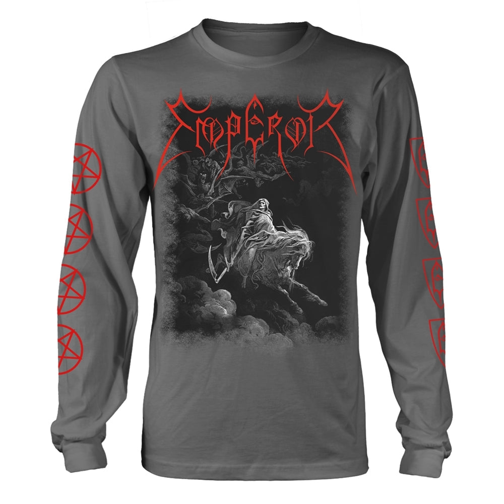 Charcoal long-sleeve shirt with a detailed, dark fantasy illustration.