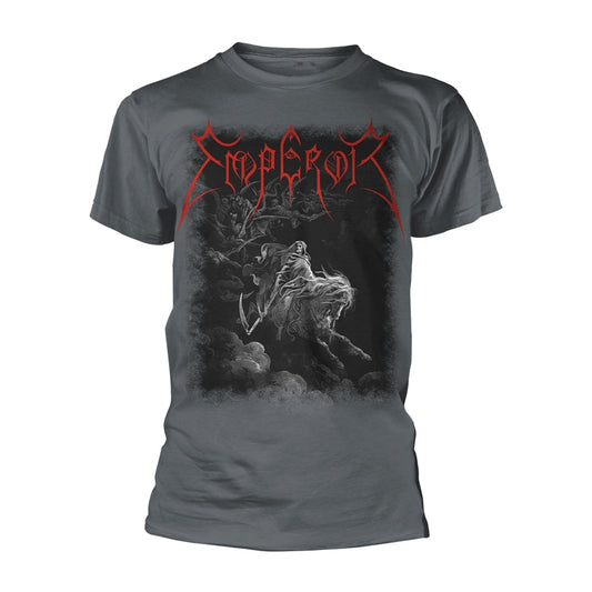 Charcoal t-shirt with a dark, detailed illustration of a rider on horseback.