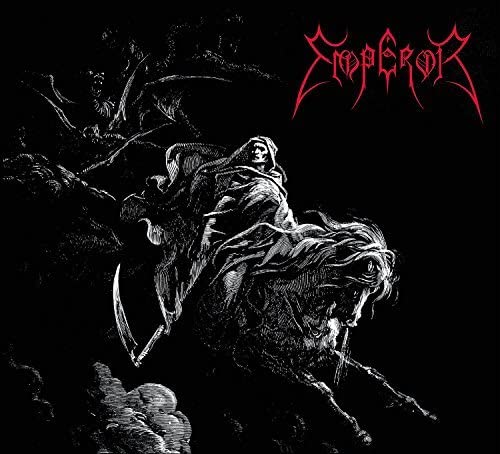 Emperor album cover: black and white illustration of a cloaked, skeletal rider.