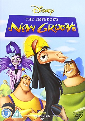 DVD cover art featuring Kuzco as a llama, Yzma, Pacha, and Kronk.