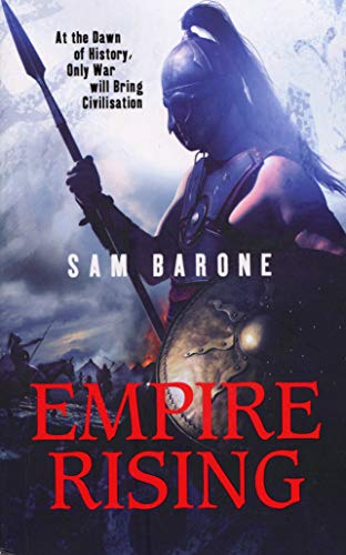 Book cover: warrior with spear and shield, battlefield scene, red title.