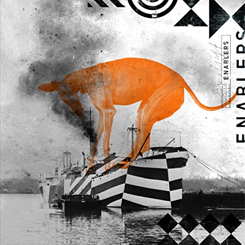 Vinyl record cover: orange dog stretching towards a black and white boat.