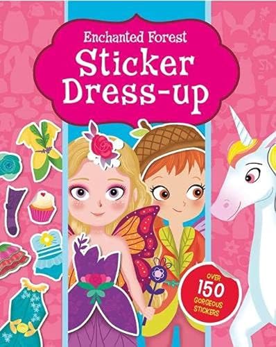 Sticker dress-up book cover with girls, a unicorn, and clothing stickers.