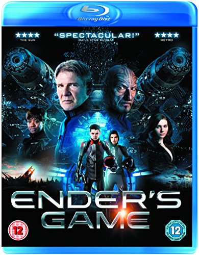 Ender's Game" Blu-ray cover featuring cast members and spaceship imagery.