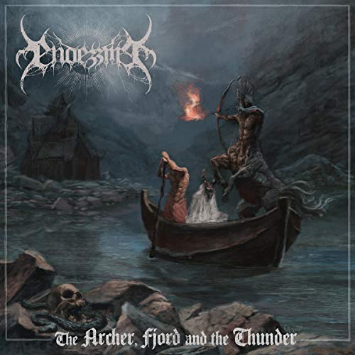 Dark fantasy album cover depicting an archer, boat, and distant castle.