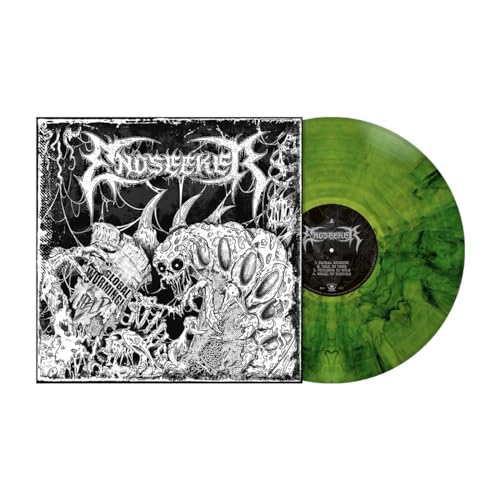 Endseeker "Global Worming" vinyl record with green and black swirl coloring.