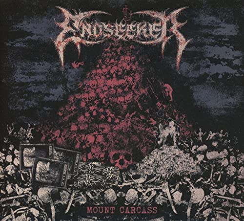 Dark album cover with skeletal imagery, skulls, and the band name "Endseeker".
