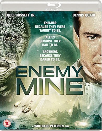 Blu-ray cover for Enemy Mine featuring a reptilian alien and a human man.