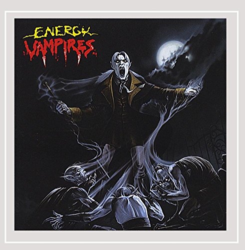 "Album cover featuring a vampire figure looming over three victims under a full moon."