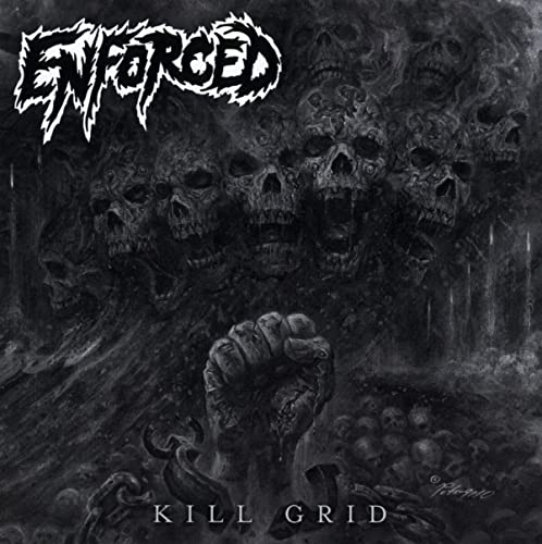Dark album cover for Enforced’s “Kill Grid” featuring skulls and a fist.