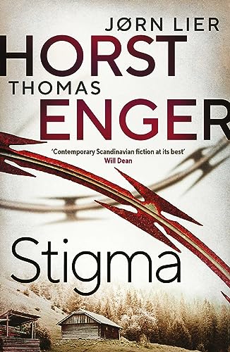 Book cover: “Stigma” by Jørn Lier Horst, with red lines and snowy landscape.