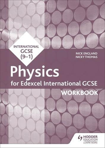 "Edexcel International GCSE Physics Workbook" book cover with purple patterned background and white text.