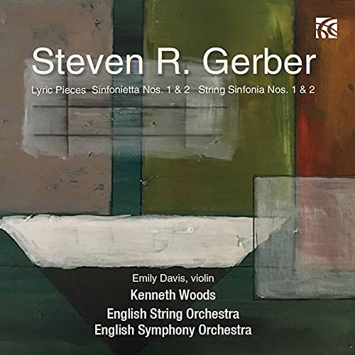 CD cover for Steven R. Gerber orchestral premieres, abstract art background.