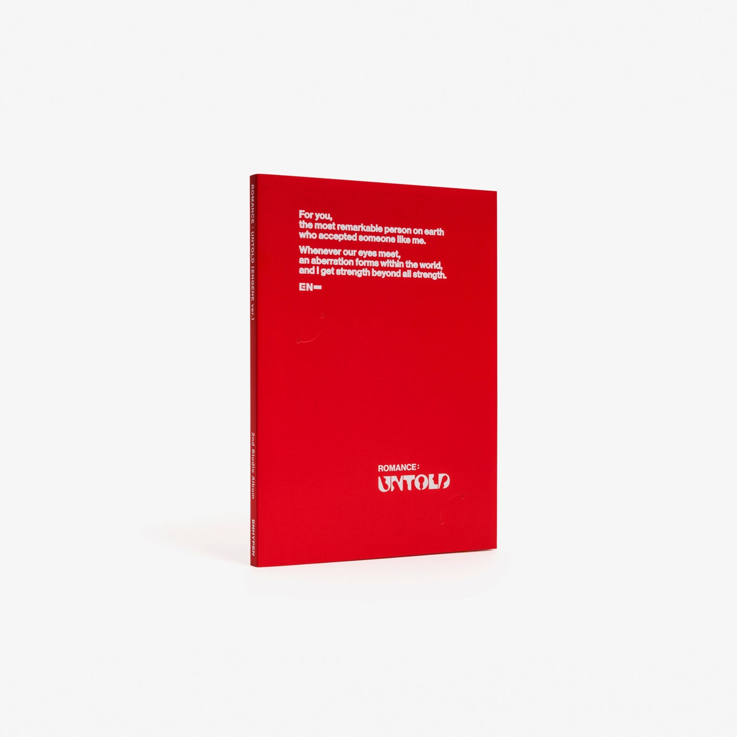 Red ENHYPEN album "ROMANCE : UNTOLD (ENGENE ver.)" with white text.