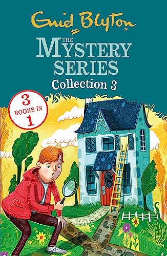 Book cover featuring a boy with a magnifying glass outside a blue house.