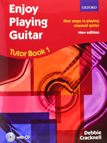 Red guitar tutor book cover, “Enjoy Playing Guitar Tutor Book 1”.