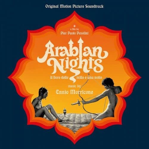 CD cover for Ennio Morricone’s “Arabian Nights” soundtrack, featuring figures and ornate design.