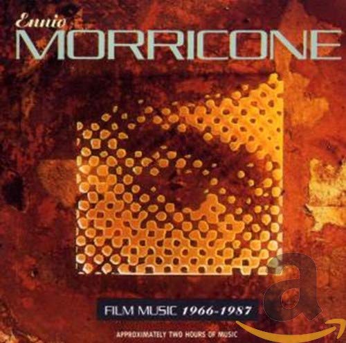 Album cover for Ennio Morricone Film Music 1966-1987 with orange textured background and dot pattern.