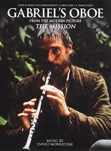 Sheet music cover for "Gabriel's Oboe" featuring a man playing an oboe.
