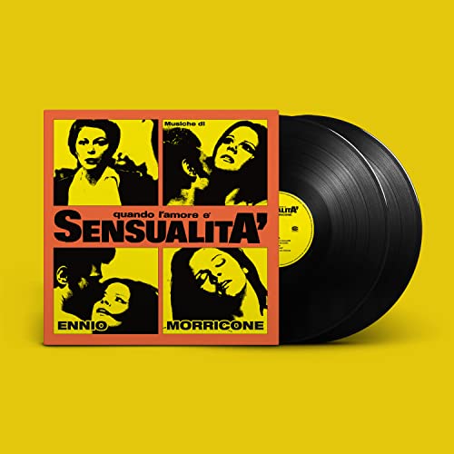 Ennio Morricone vinyl record with yellow cover featuring film stills.