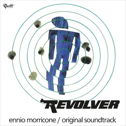 Ennio Morricone's "Revolver" vinyl cover: blue figure with bullet holes.