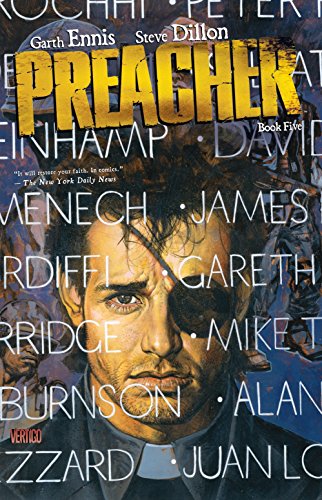 Cover art for Preacher Book Five featuring a man with an eye patch.