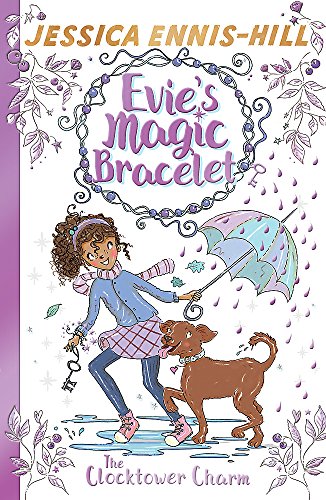 Girl with umbrella and dog in the rain, book cover illustration.