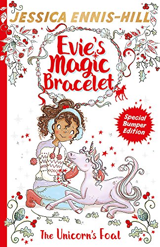 Girl with unicorn, book cover for “The Unicorn’s Foal”, Evie’s Magic Bracelet.