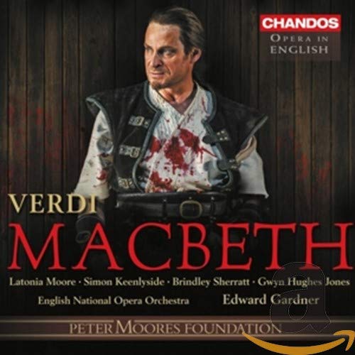 CD cover for Verdi’s Macbeth opera, featuring a man in dark clothing.