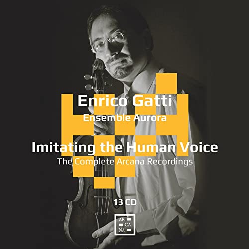 Black and white portrait of violinist Enrico Gatti with album title overlay.