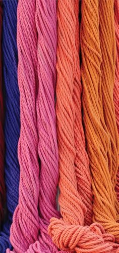 Close-up of colorful, twisted yarn or rope strands.
