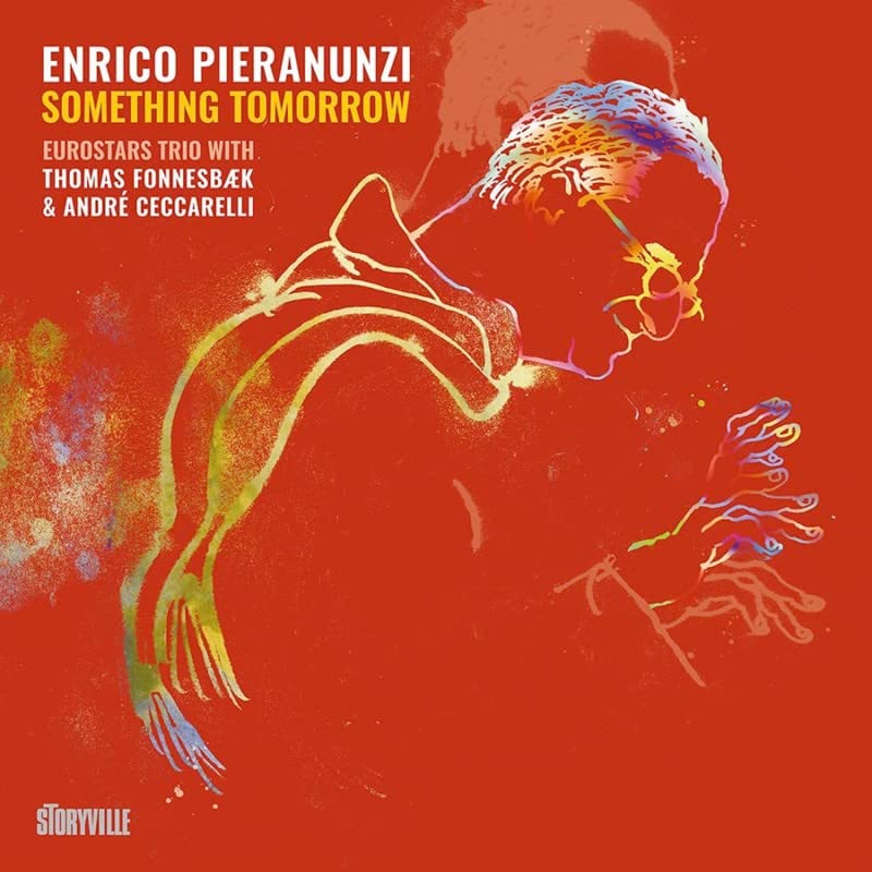 Album cover for Enrico Pieranunzi’s “Something Tomorrow” with abstract art.