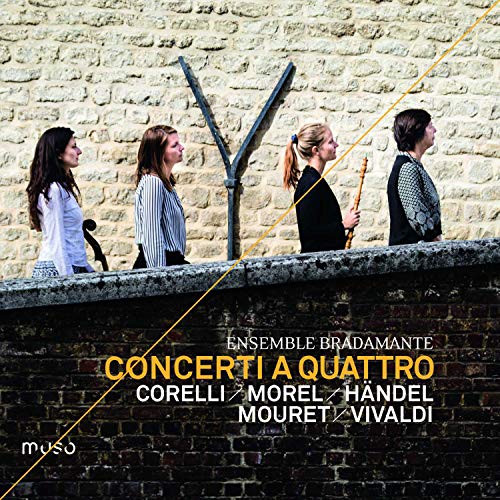 "CD cover featuring four women standing on a stone wall, holding musical instruments."