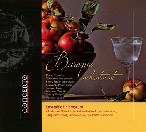 CD cover: still life with red apples, wine glass, and Baroque text.