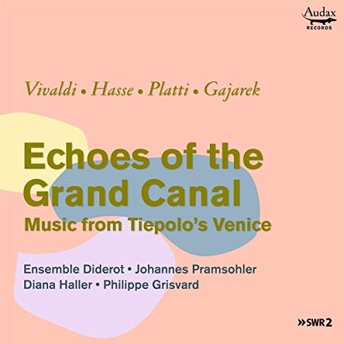 A peach-colored CD cover with green and blue abstract shapes and text.
