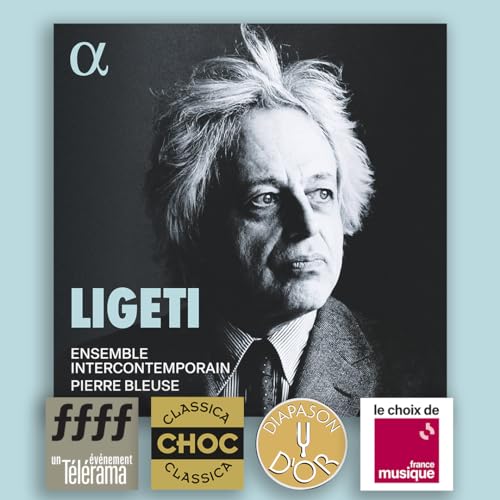 CD cover featuring a black and white portrait of composer György Ligeti.