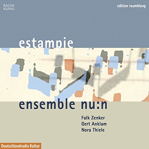 CD cover for Ensemble Nu:n’s “Estampie” with abstract blue and orange shapes.
