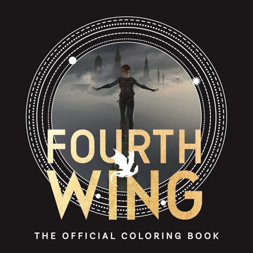 Cover of Fourth Wing coloring book featuring a silhouetted figure before a distant castle.