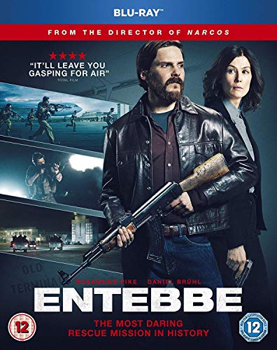 Entebbe" Blu-ray cover featuring two figures and scenes of armed conflict.