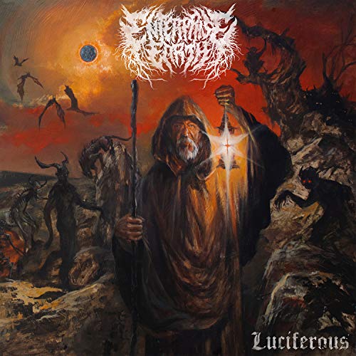 Dark fantasy album cover featuring a hooded figure with a glowing staff.