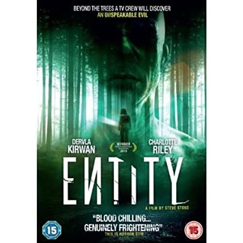 DVD cover for horror film "Entity" featuring a dark forest and ghostly figure.