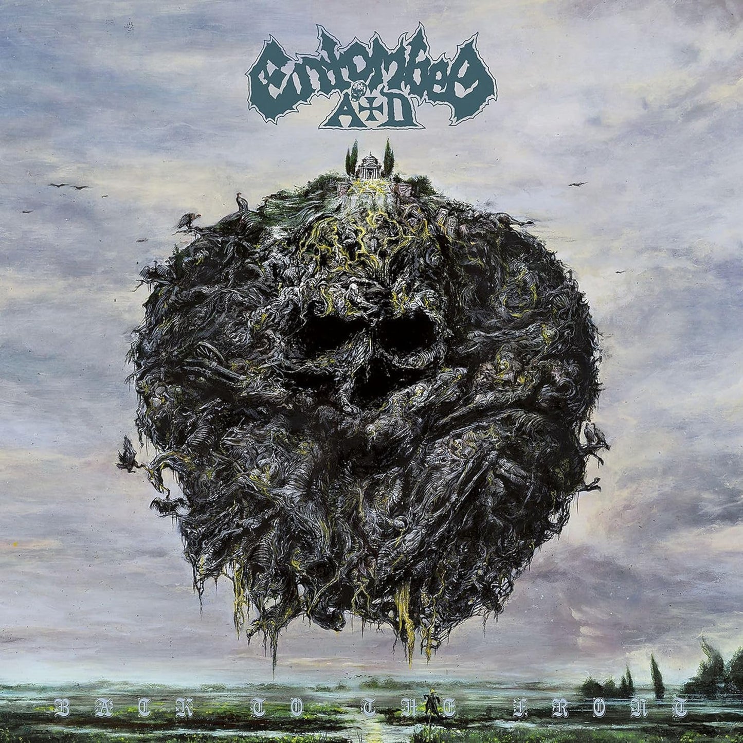 Album cover for Entombed A.D.'s "Back To The Front" featuring a skull landscape.