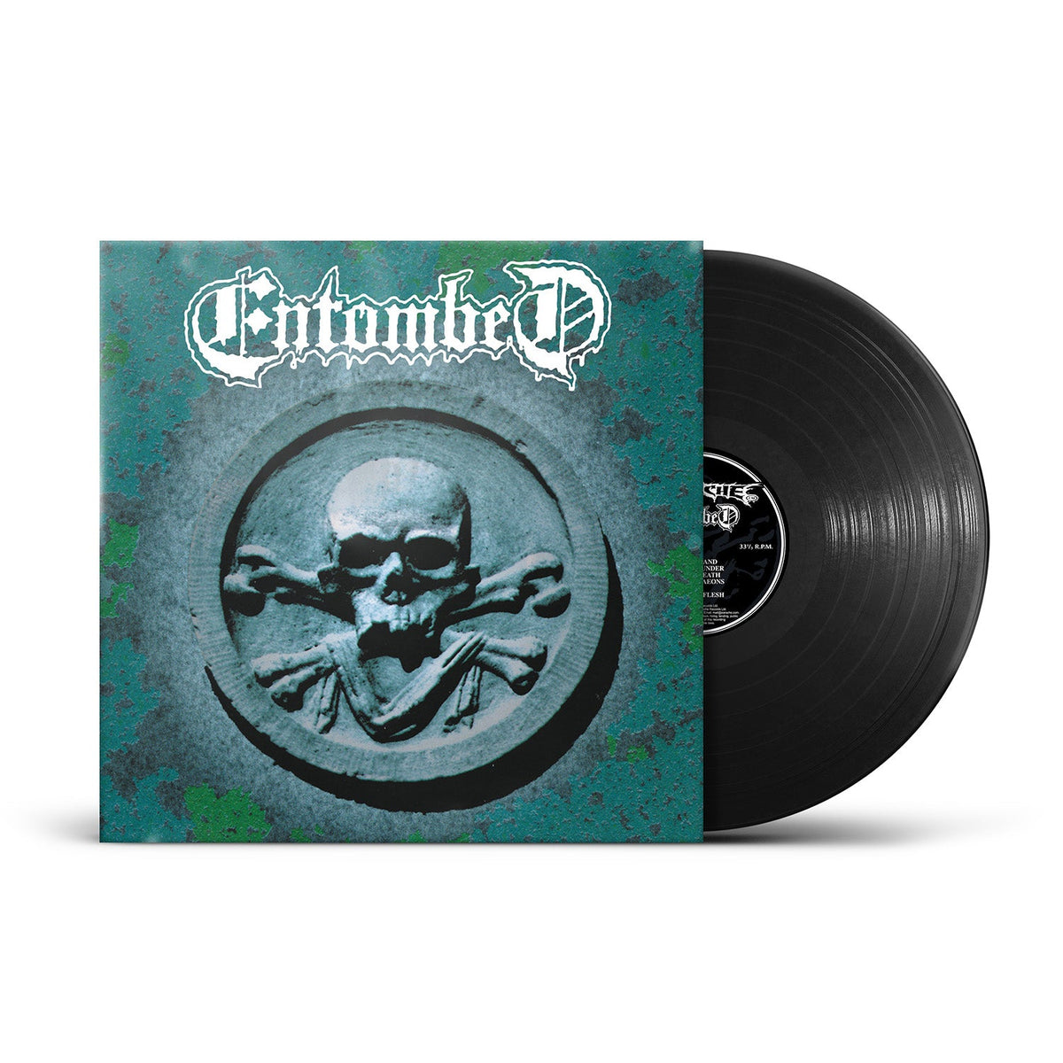 Entombed vinyl record with skull and crossbones cover art.