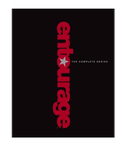 "Black DVD case with 'Entourage: The Complete Series' in red text and 18 rating logos."