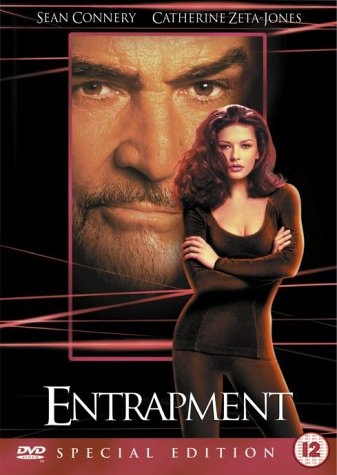 DVD cover art for Entrapment featuring Sean Connery and Catherine Zeta-Jones against laser beams.