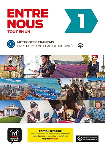 French textbook cover, “Entre Nous 1”, with scenes of European cities and people.