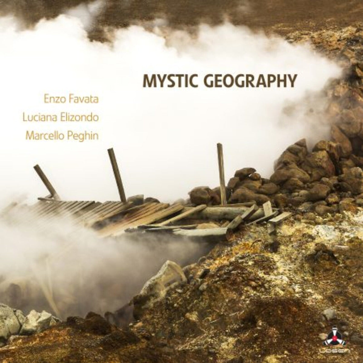 CD cover with a weathered wooden structure in a rocky, misty landscape.