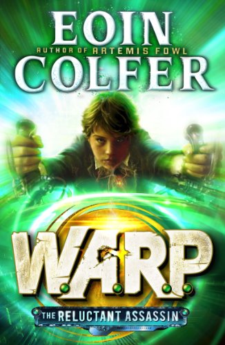 Book cover: Young man with guns, green and silver “WARP” logo.