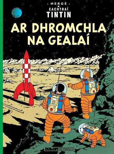 Tintin comic cover: astronauts on the moon with a red rocket.
