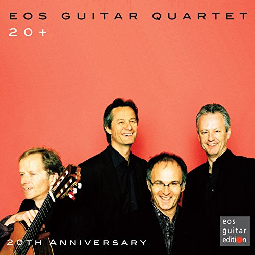 Red album cover featuring four smiling men with guitars.